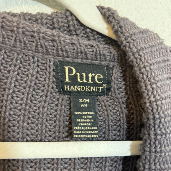 Pure Handknit Cotton Long Cardigan 5 Jewel Button Closure w/slits  Gray S/M‎ - Picture 3 of 3